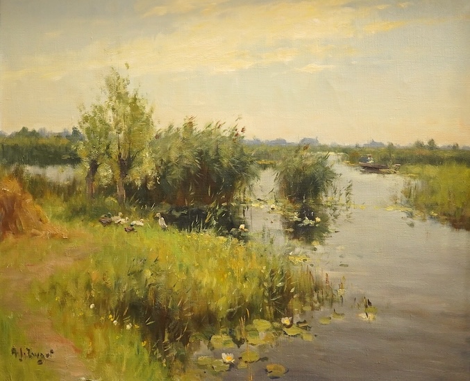 Arie Zwart (Dutch, 1903-1981), ‘Zomer’, A riverscape, signed, dated 1978 verso, oil on canvas, 48 x 59cm